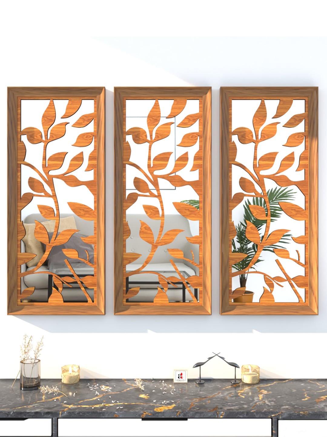 

Art Street Set Of 3 Brown Patterned Wall Mirrors