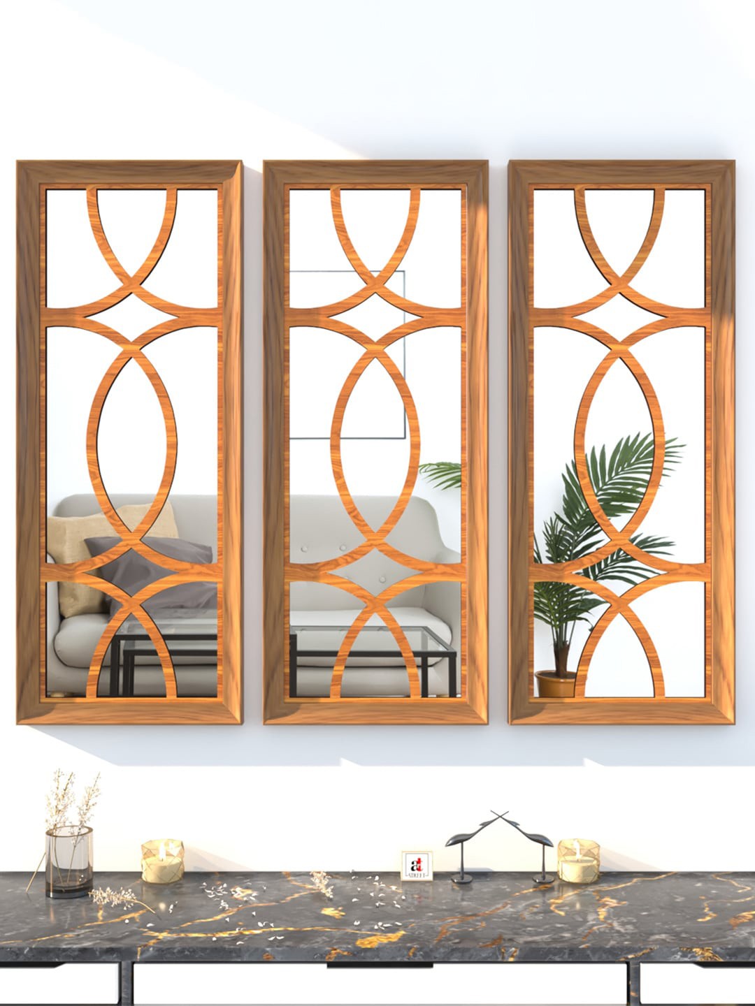 

Art Street Set of 3 Gold Coloured Solid Rectangular Decorative Wall Mirror