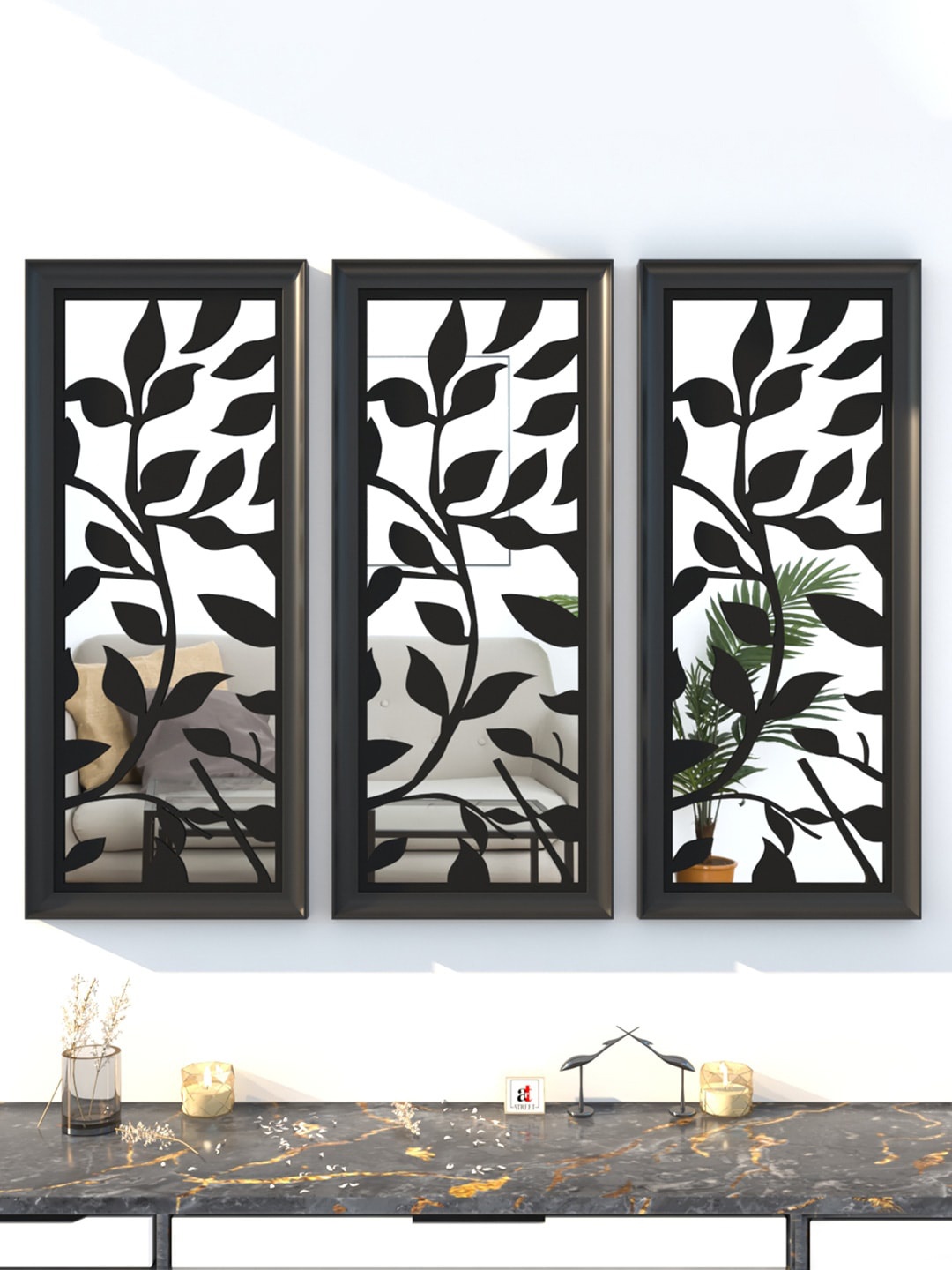 

Art Street Set Of 3 Black Patterned Wall Mirrors