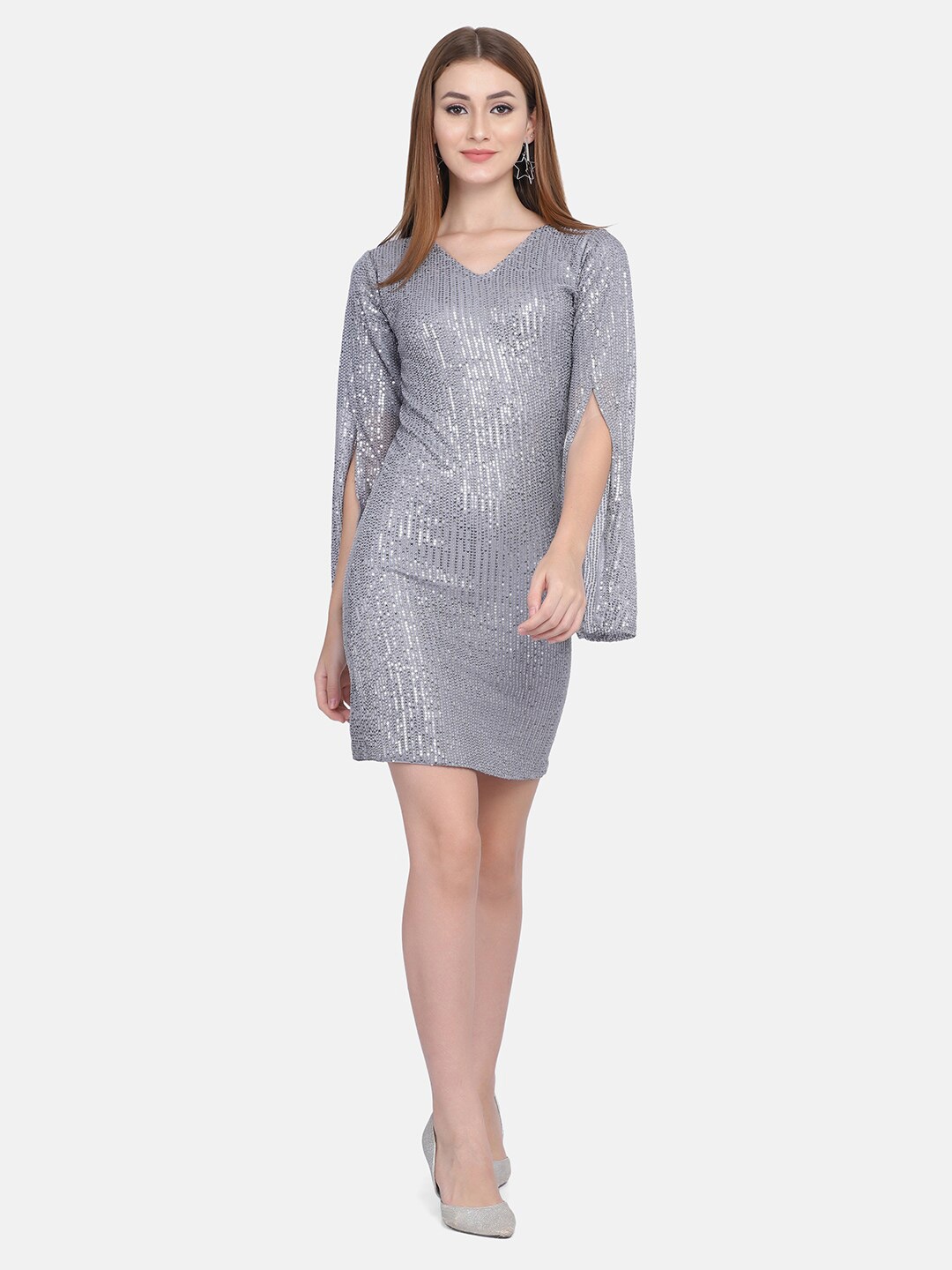 

BUY NEW TREND Women Grey Embellished Party Sheath Dress