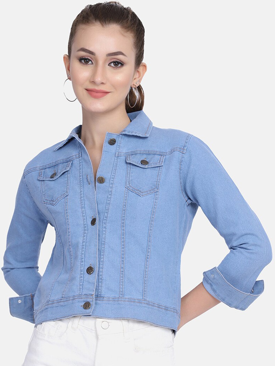 

BUY NEW TREND Women Blue Lightweight Crop Denim Jacket