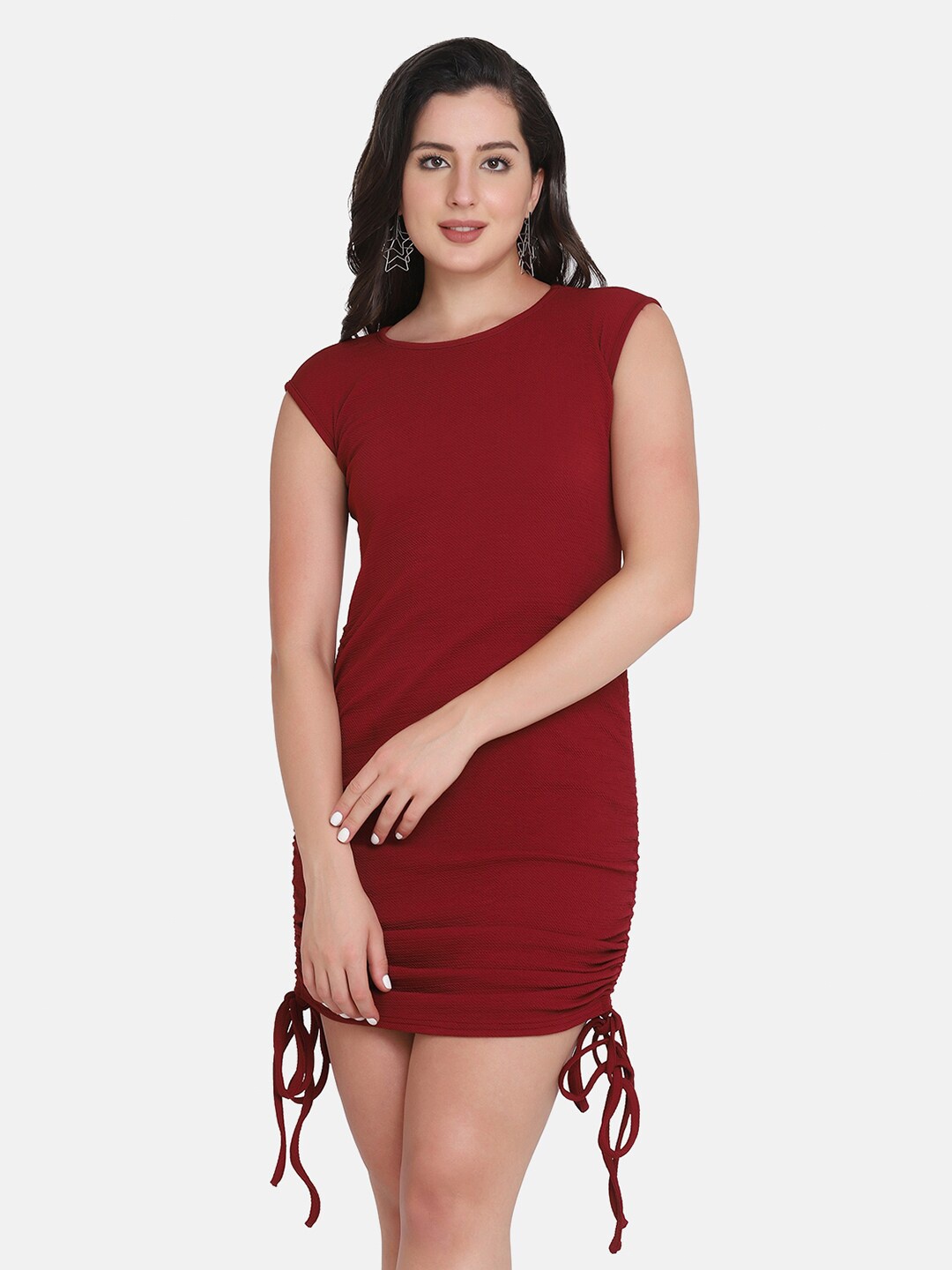 

BUY NEW TREND Maroon Tie-Up Sheath Dress