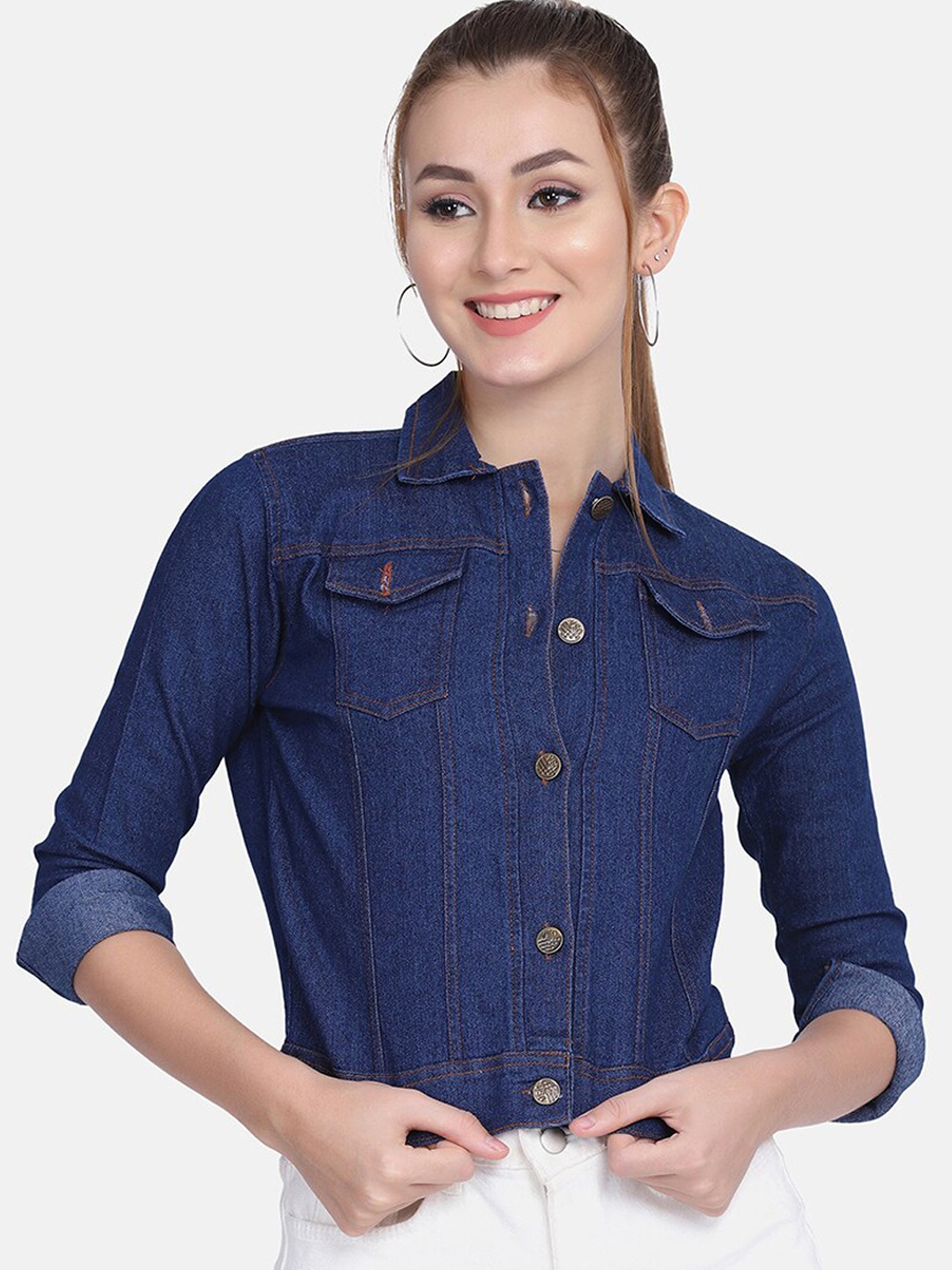 

BUY NEW TREND Women Blue Lightweight Crop Denim Jacket