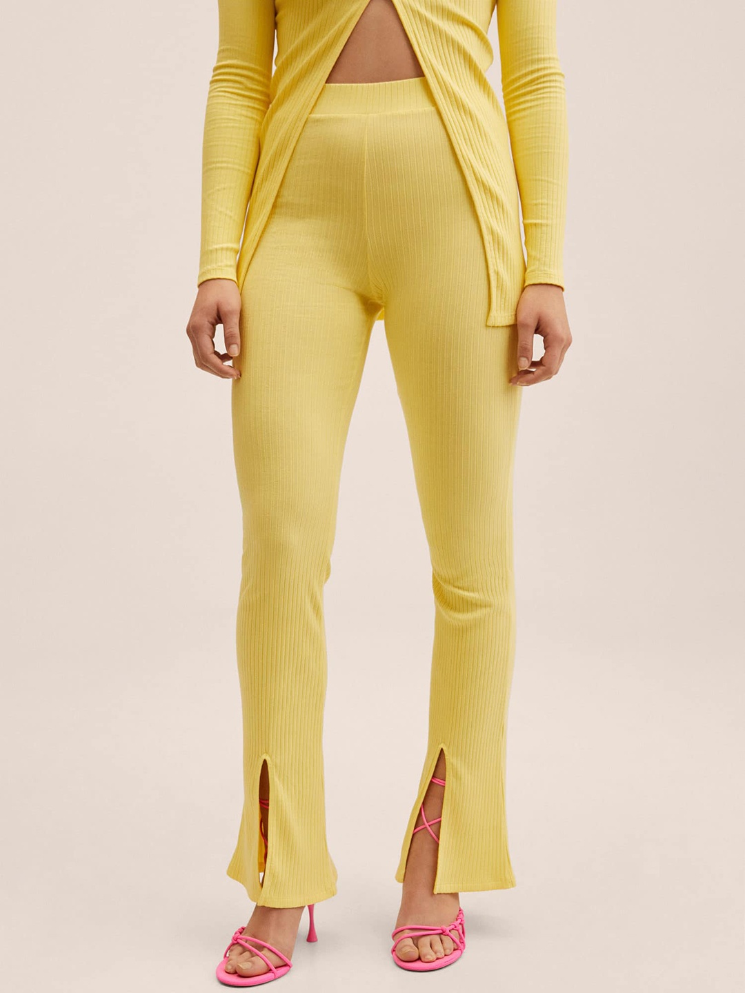 

MANGO Women Yellow Solid Bootcut Trousers