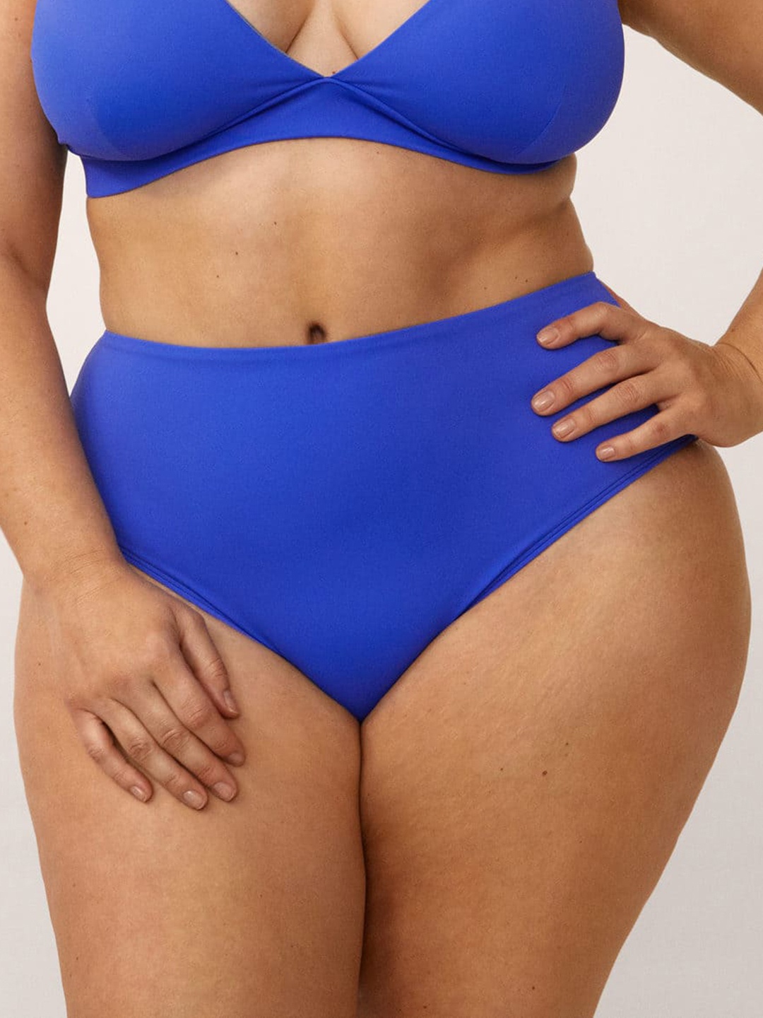 

MANGO Women High-Rise Solid Bikini Briefs, Blue