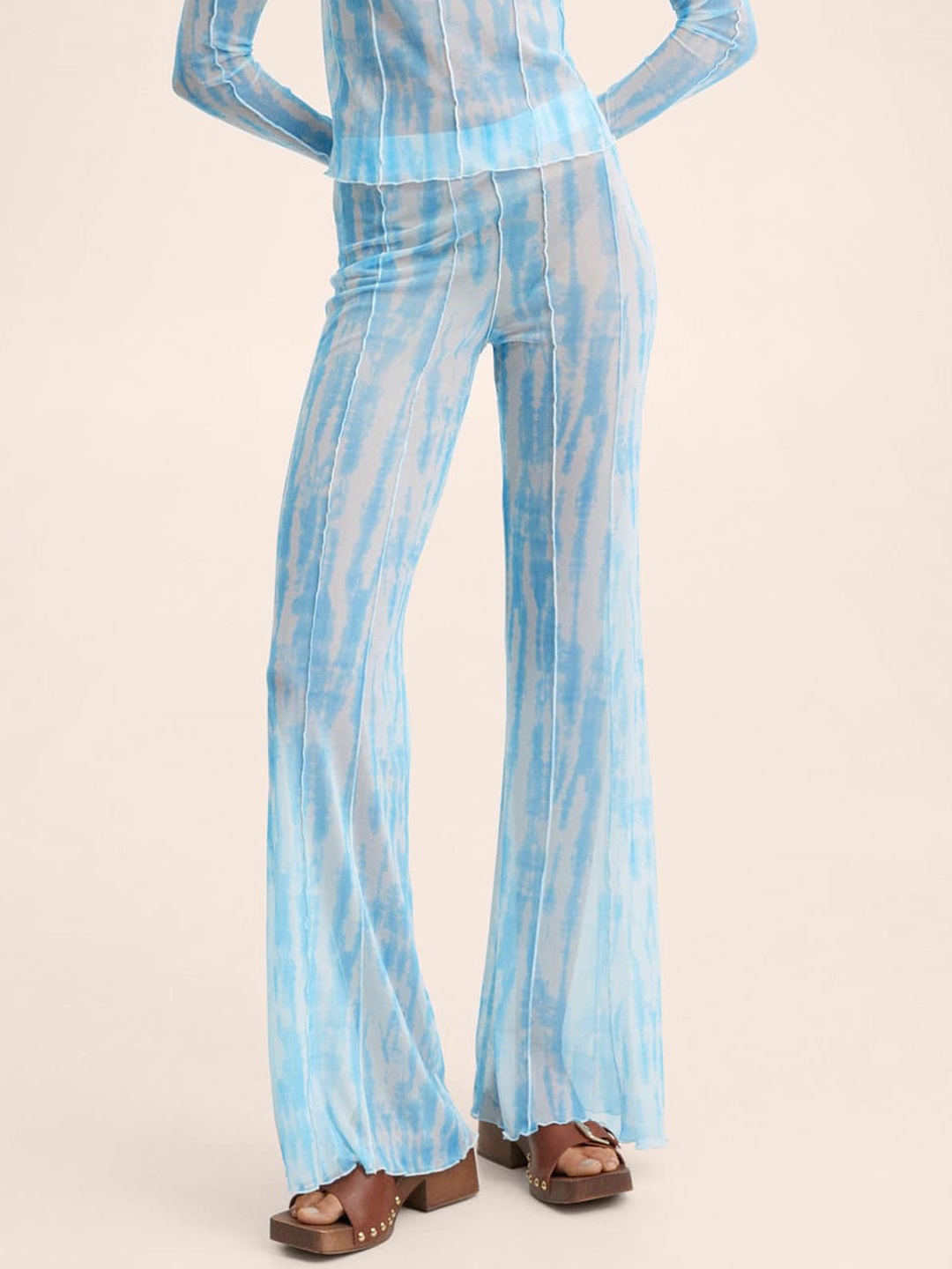 

MANGO Women Blue Tie and Dye Printed Wide Leg Trousers