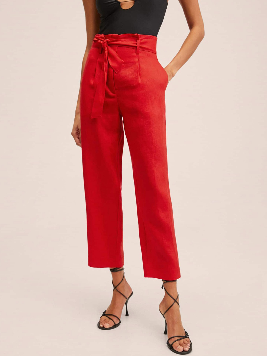 

MANGO Women Red Solid Trousers