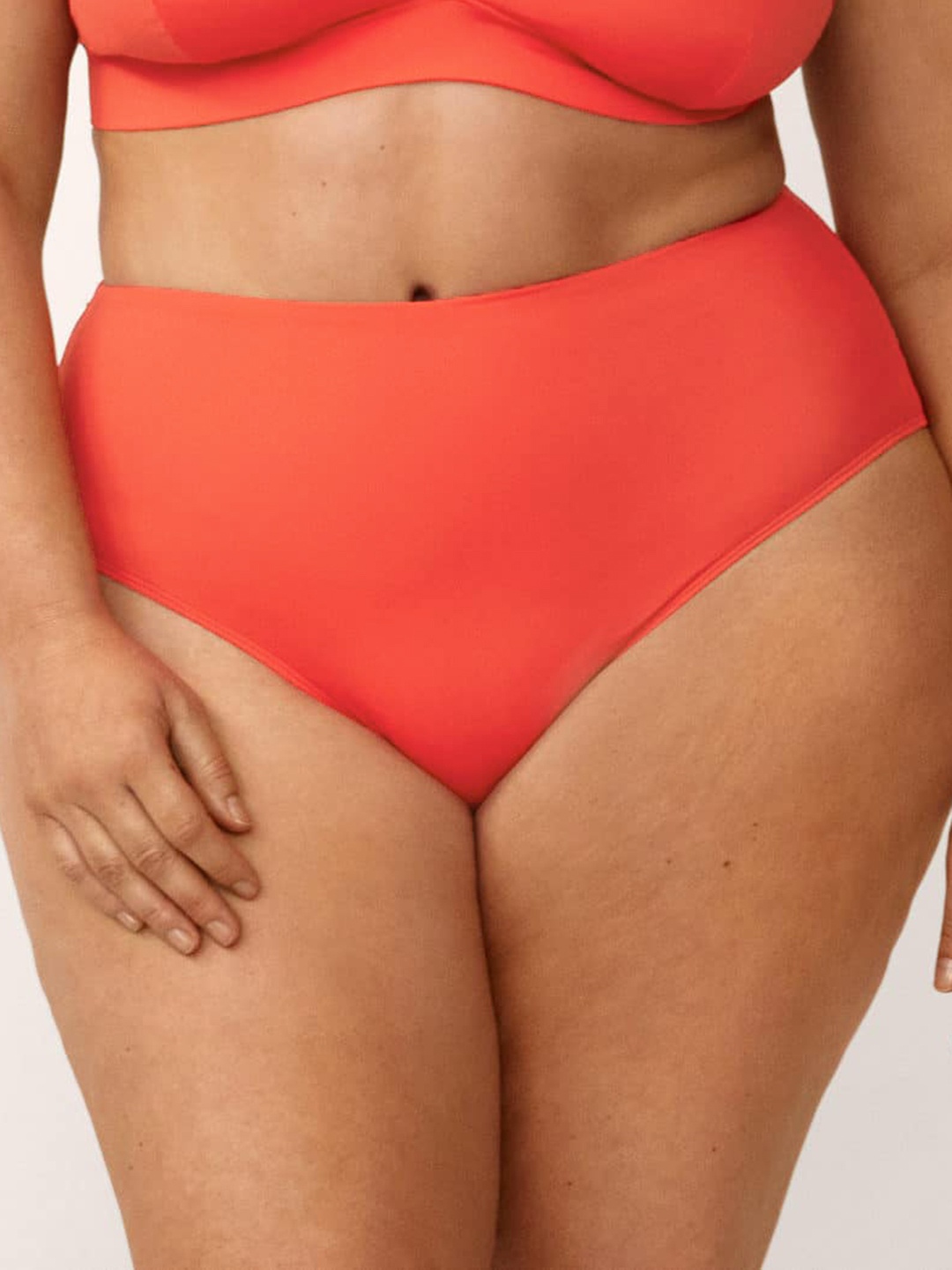 

MANGO Women High-Rise Solid Bikini Briefs, Coral