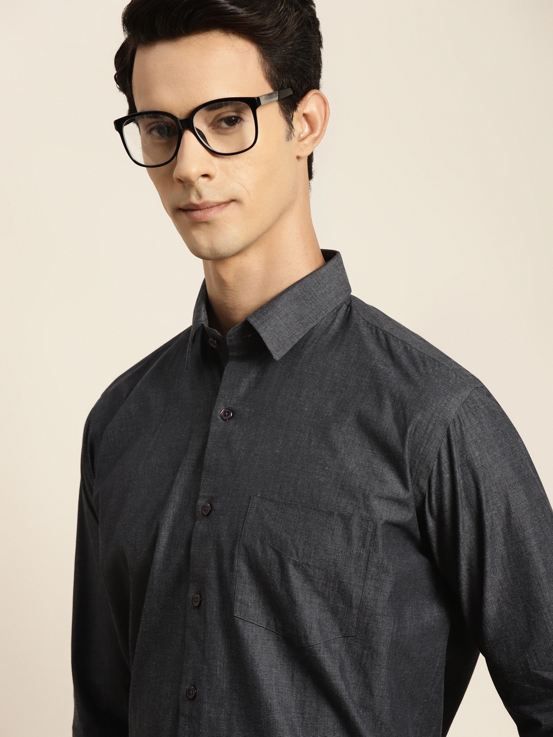 

Hancock Men Charcoal Grey Regular Fit French Cuff Pure Cotton Formal Shirt