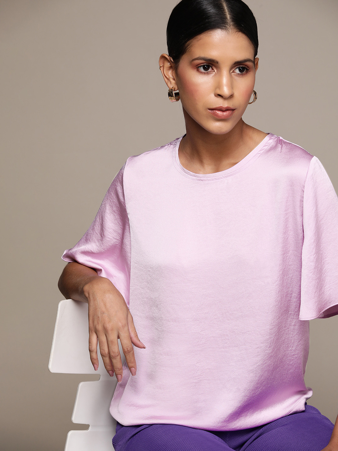 

MANGO Women Lavender Solid Top