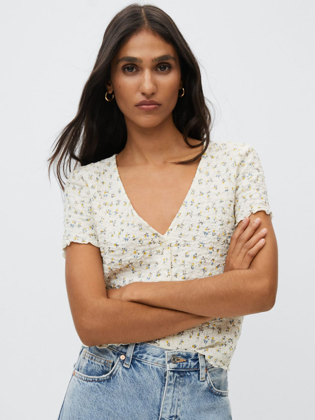 

MANGO White Floral Print Top