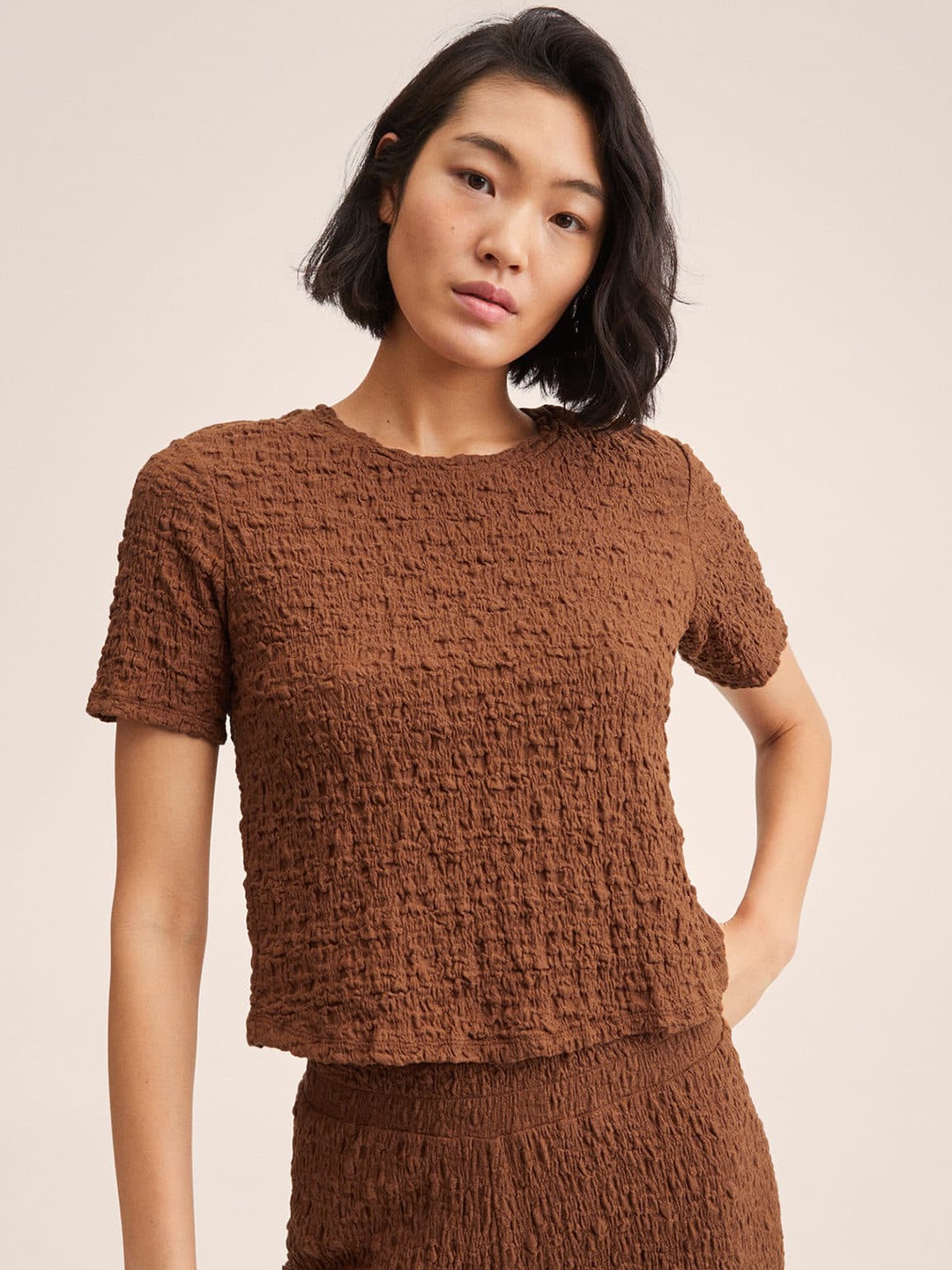 

MANGO Brown Textured Top