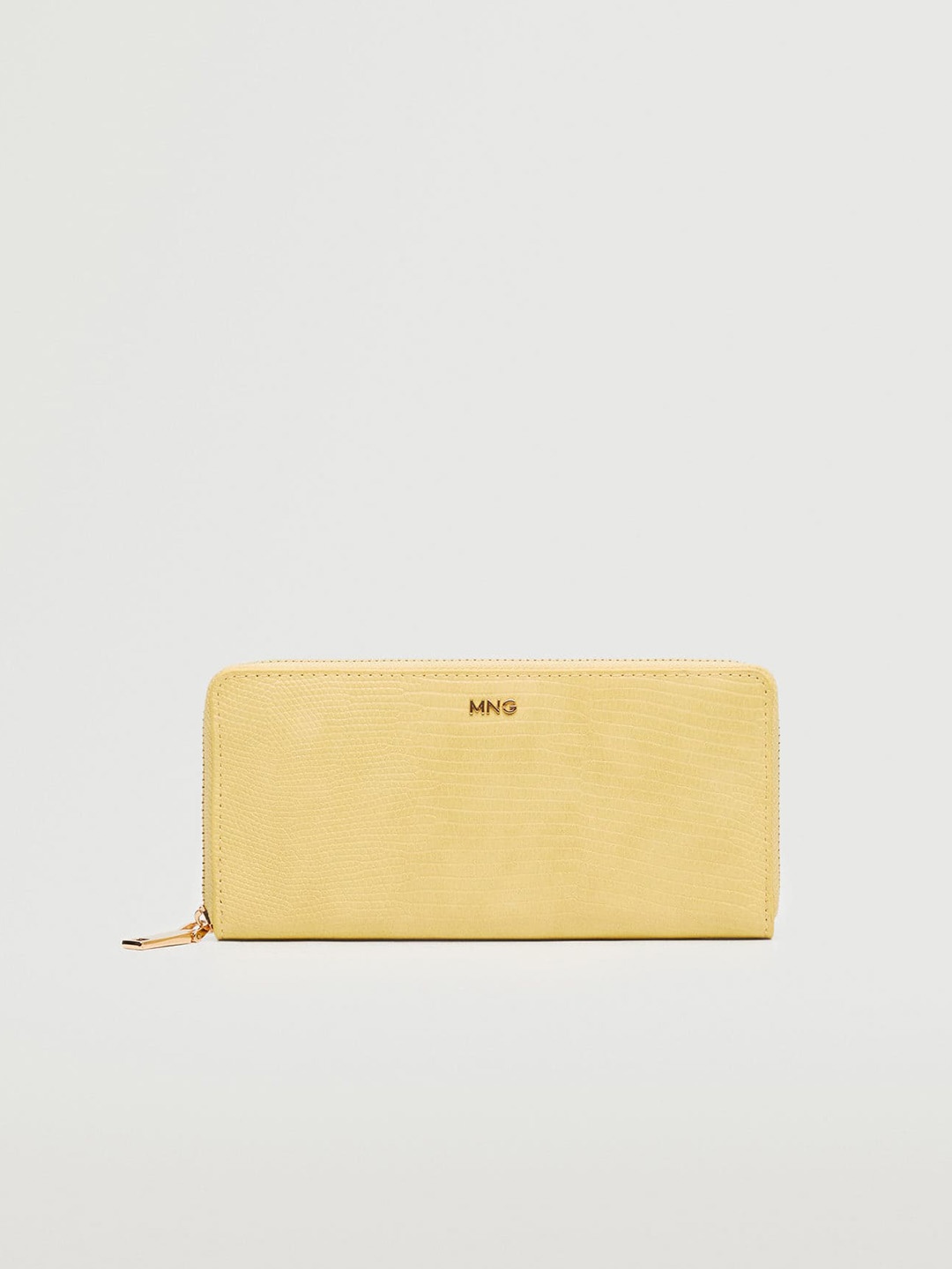 

MANGO Women Yellow Snakeskin Textured Zip Around Wallet