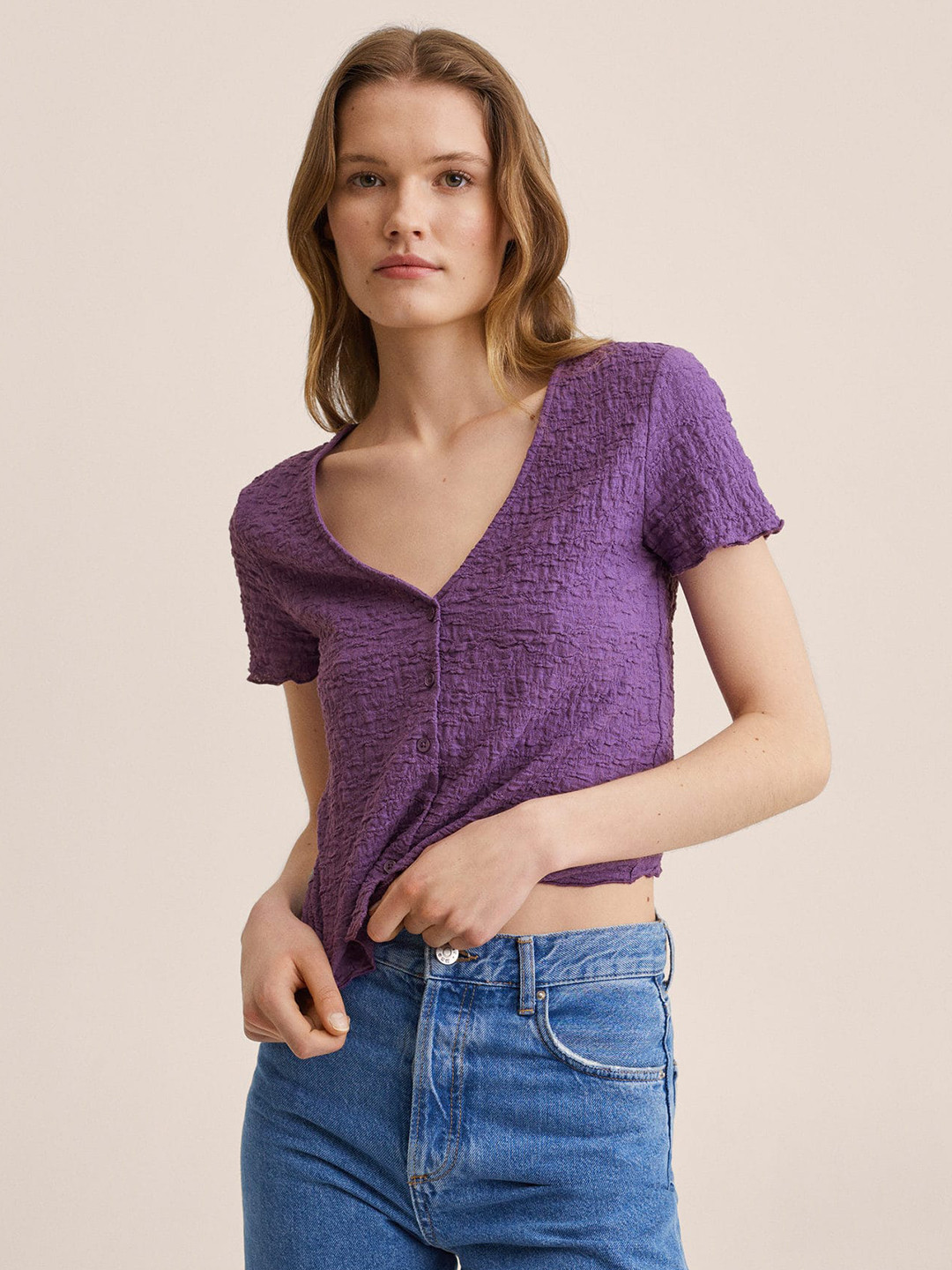 

MANGO Purple Textured Effect Top