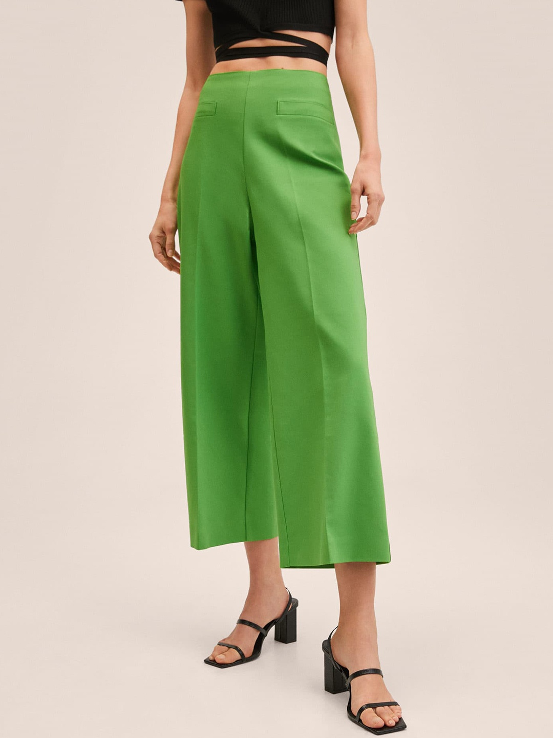

MANGO Women Green Solid Trousers