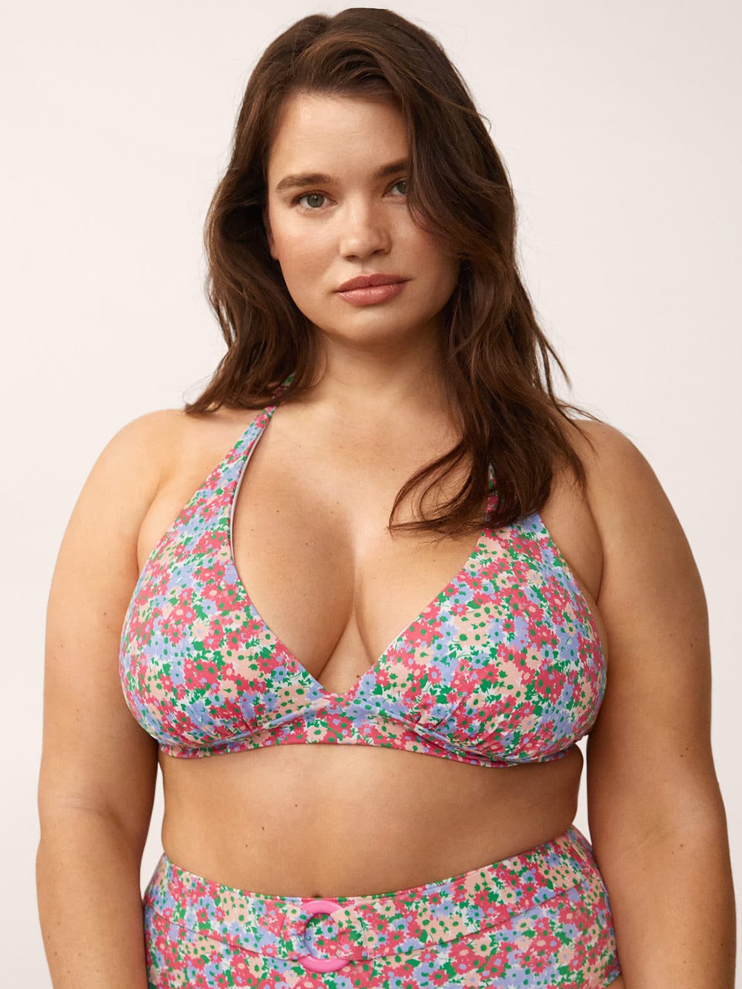 

MANGO Blue & Pink Floral Print Bikini Bra