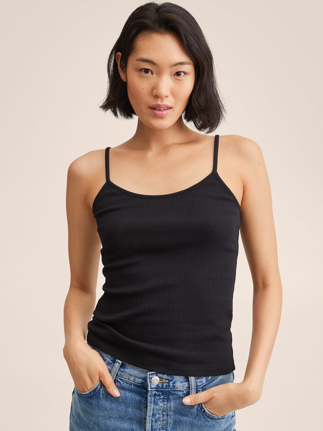 

MANGO Women Black Solid Pure Cotton Top