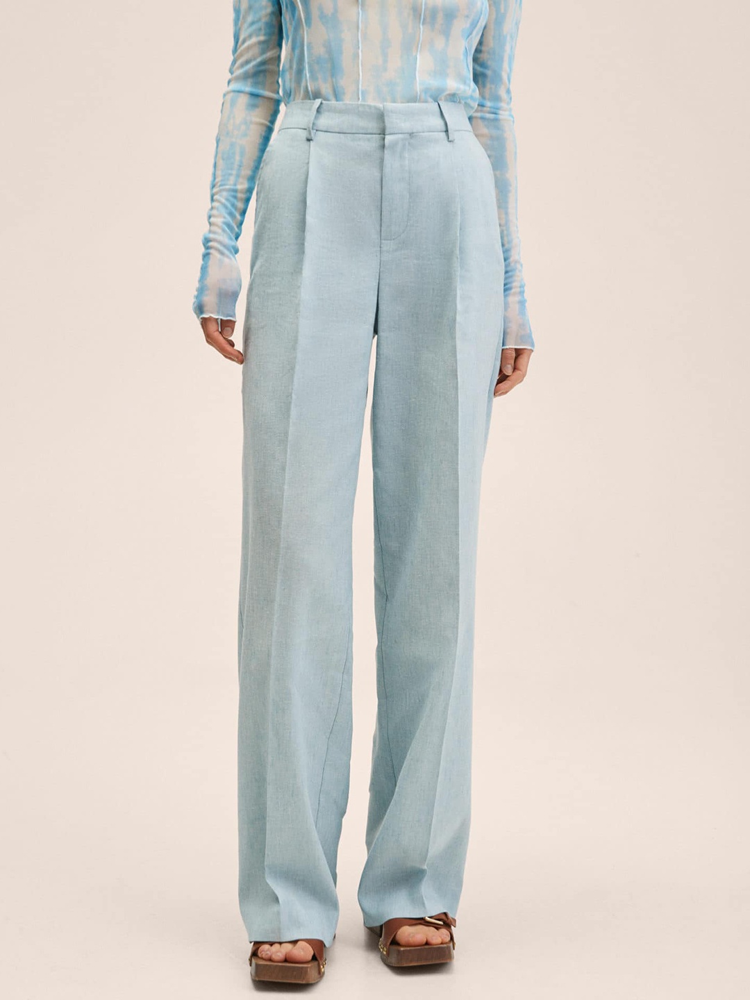 

MANGO Women Blue Solid Trousers