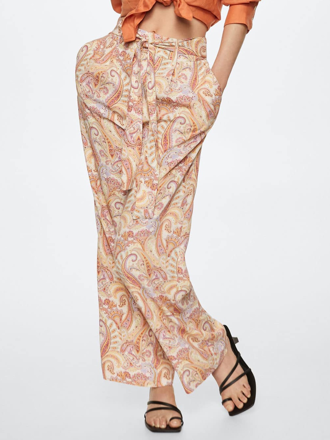 

MANGO Women Cream-Coloured Ethnic Motifs Printed Trousers