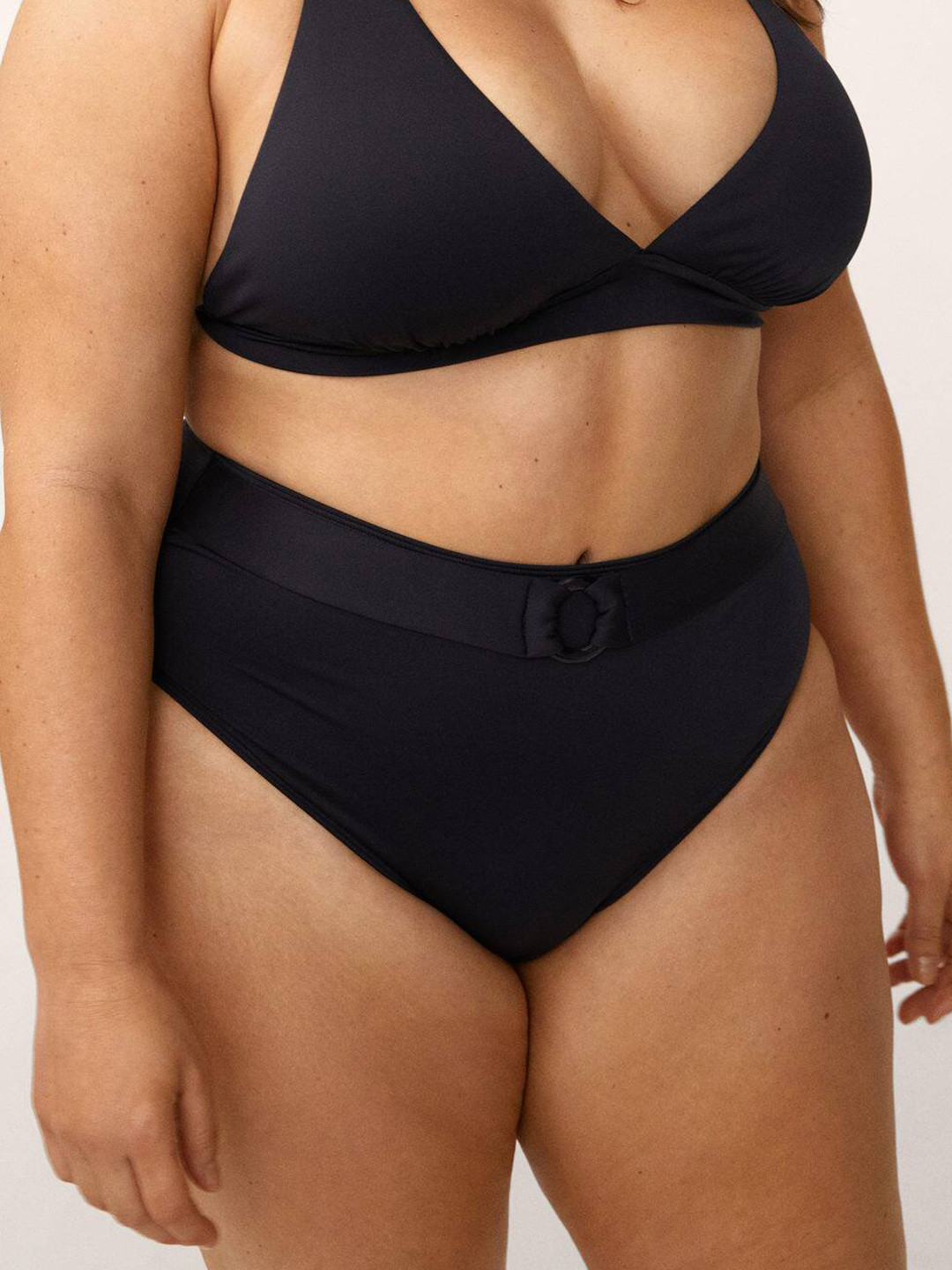 

MANGO Women Black High-Rise Solid Bikini Briefs