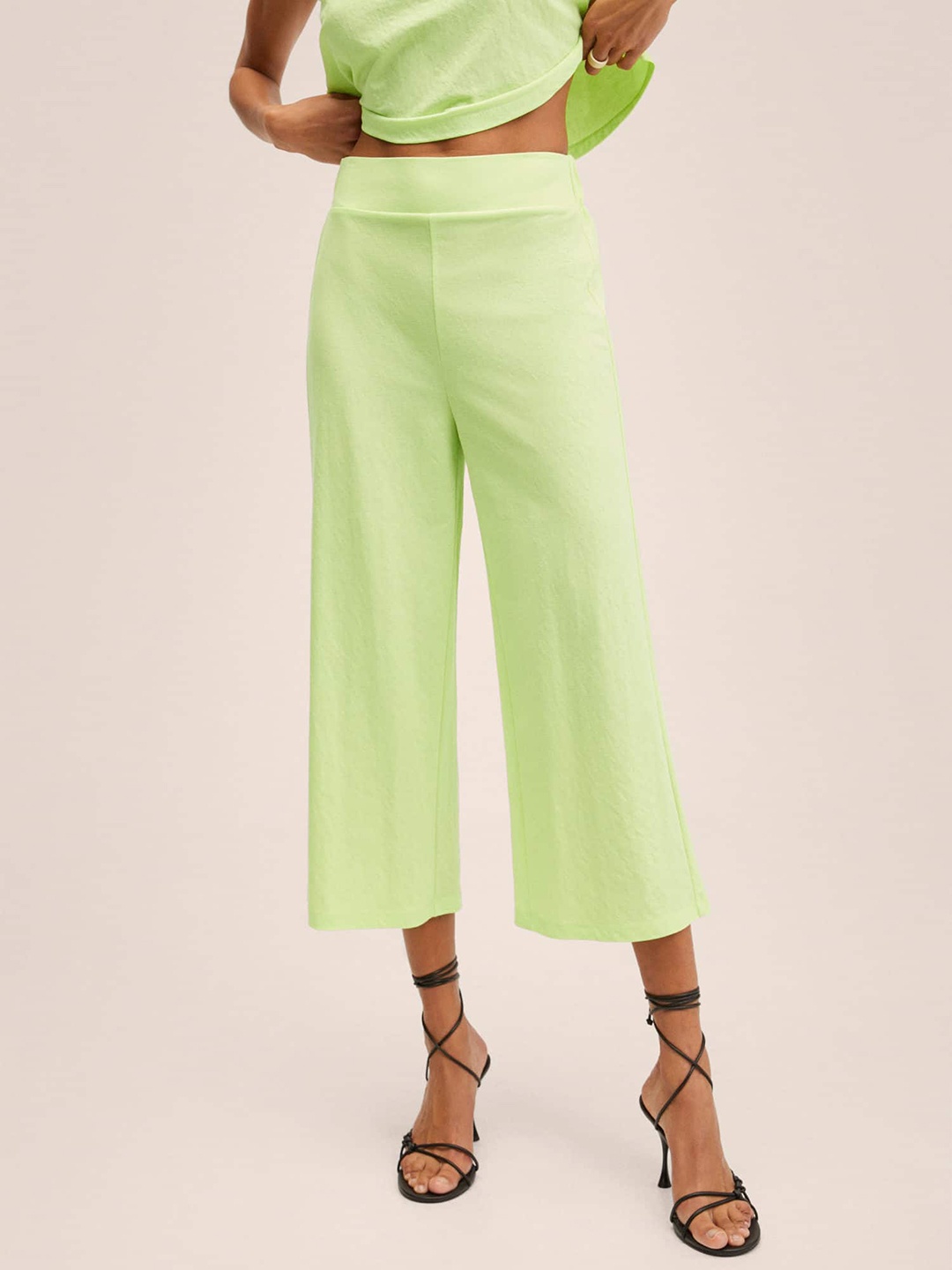 

MANGO Women Lime Green High-Rise Culottes Trousers