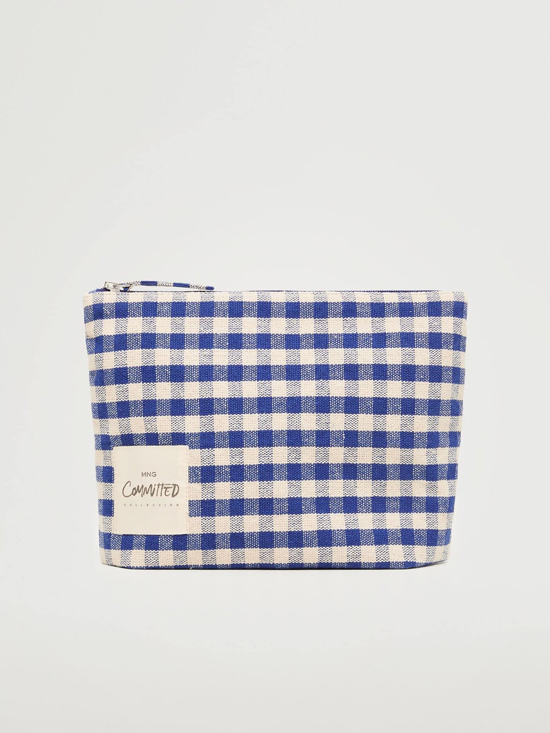 

MANGO Women Blue & Off-White Checked Cosmetic Pouch