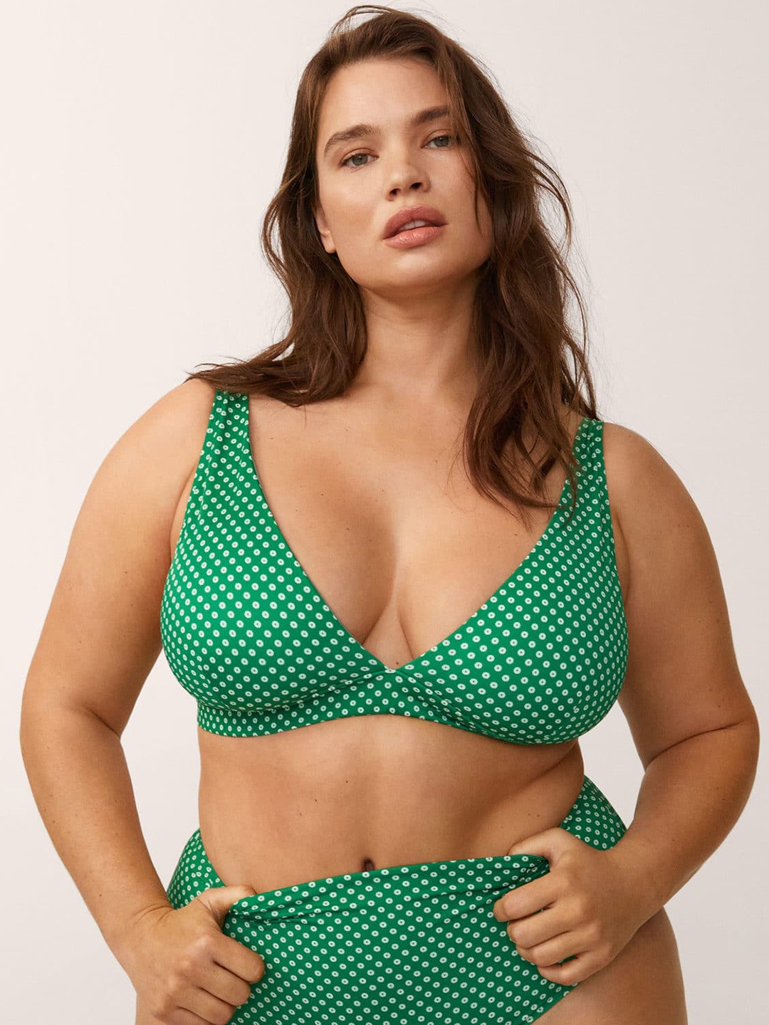 

MANGO Women Green & White Printed Swim Top