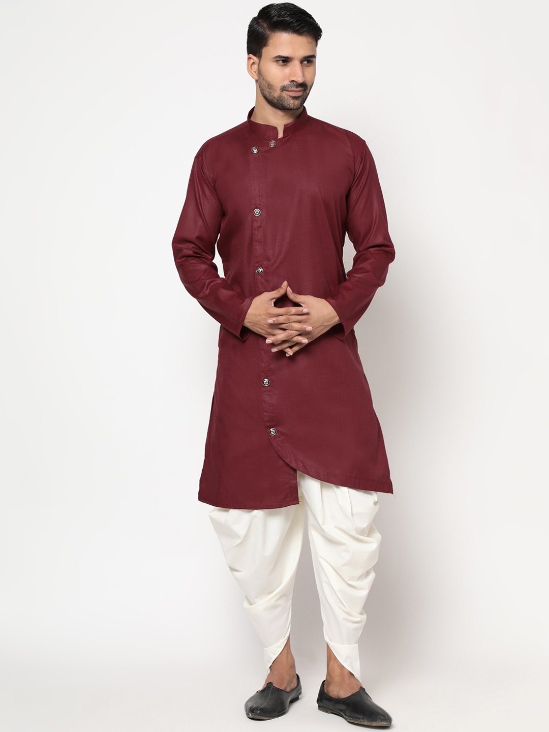 

INDIAN EPIC Men Maroon & White Linen Kurta with Dhoti Pants