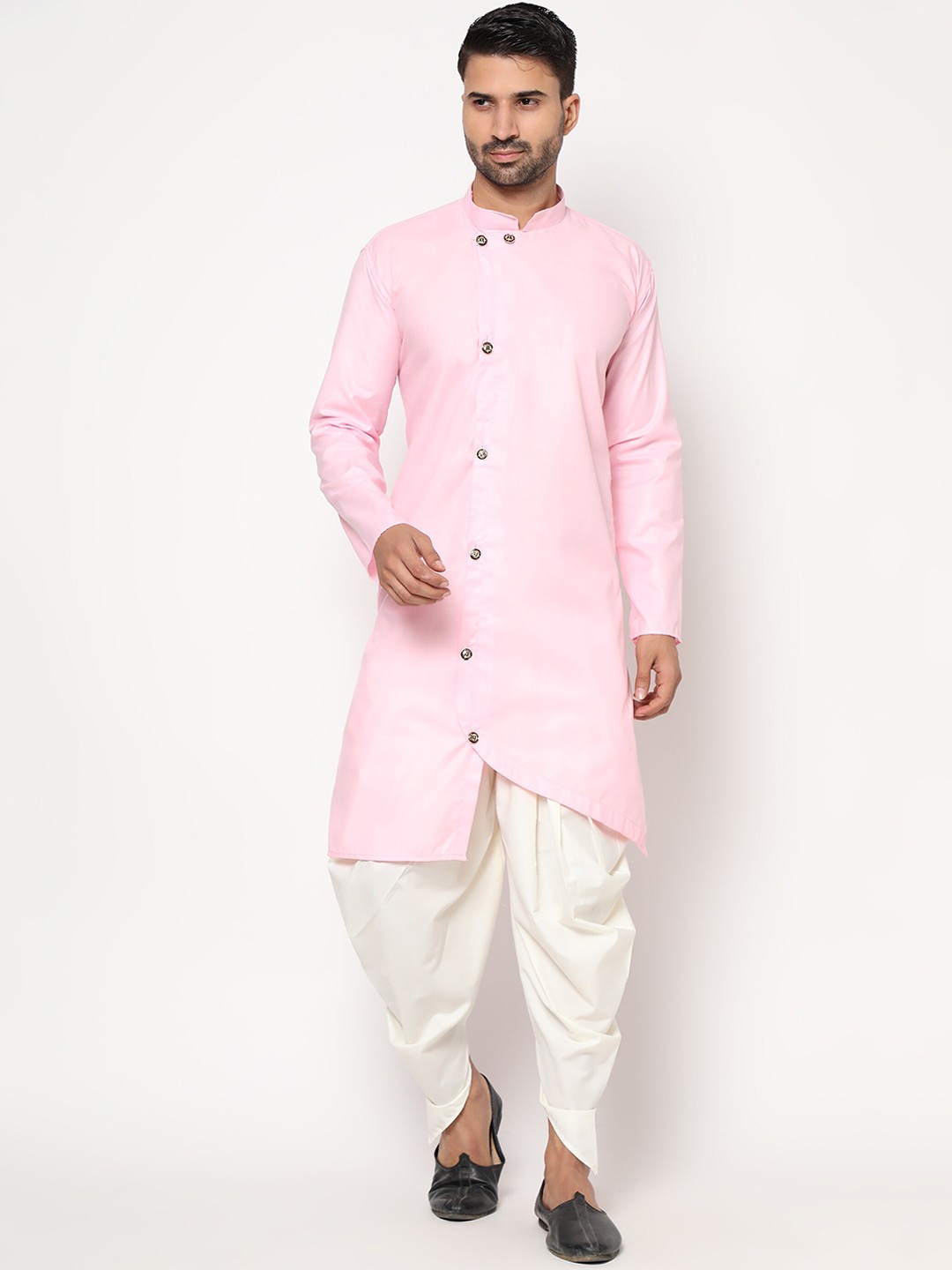 

INDIAN EPIC Men Pink Linen Kurti with Dhoti Pants