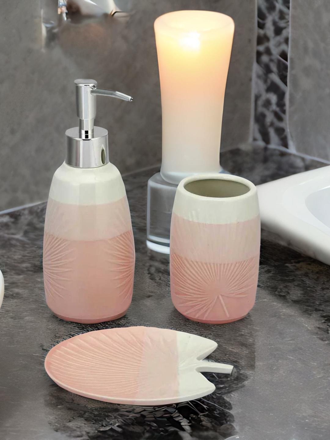 

Athome by Nilkamal Set Of 3 Pink & Beige Color-Blocked Concrete Bath Accessories