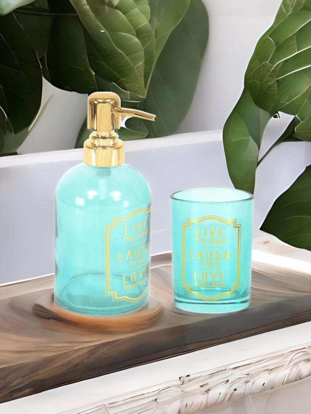 

Athome by Nilkamal Set of 2 Gold-Toned & Blue Soap Dispenser & Toothbrush Holder