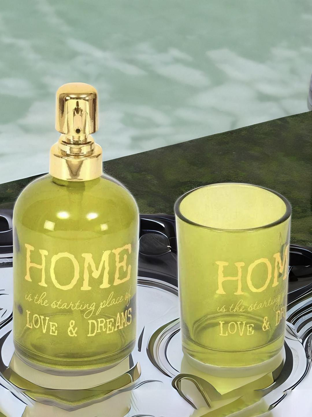 

Athome by Nilkamal 2 Pieces Green & Gold Bathroom Accessory Set