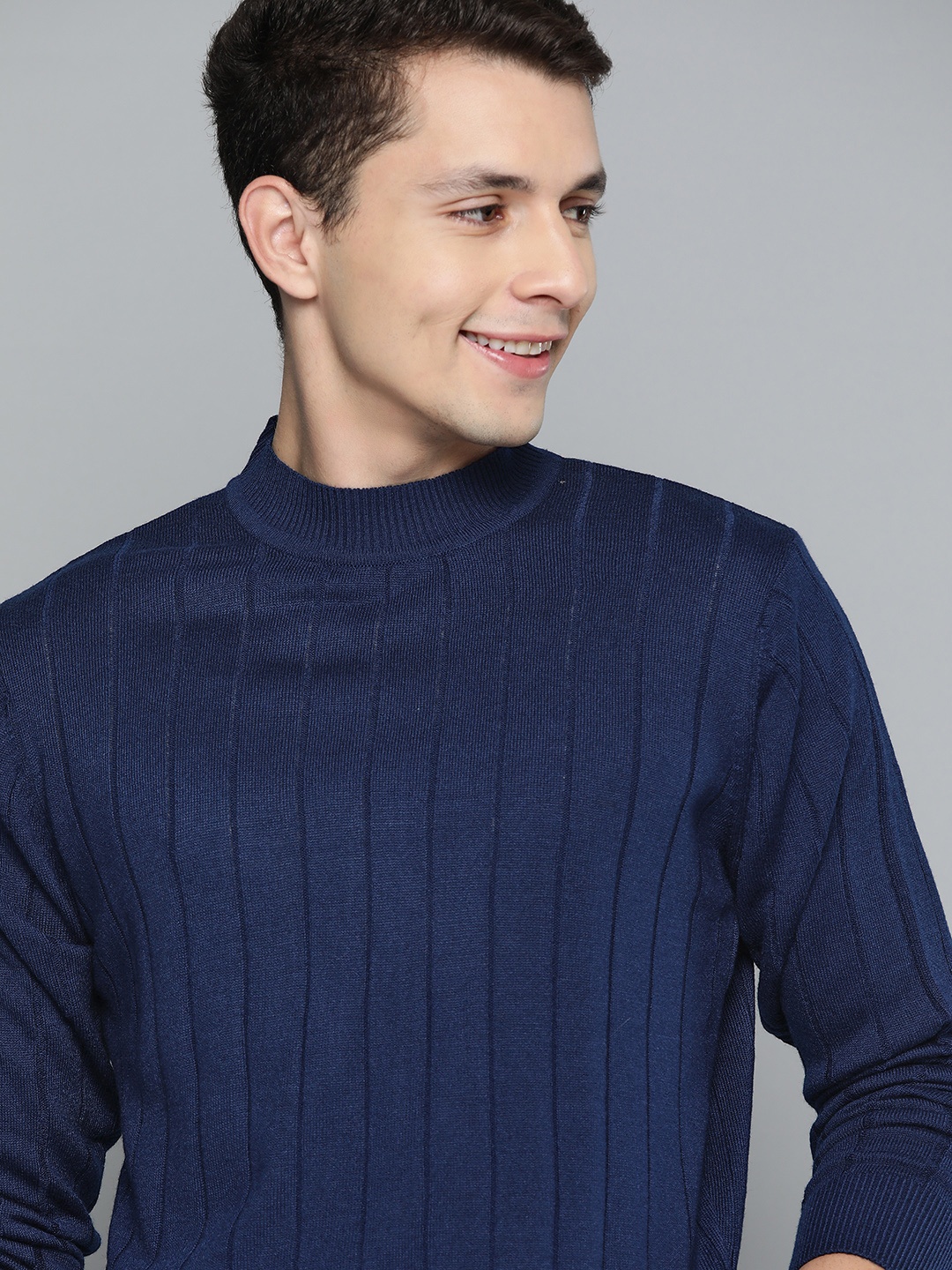 

Mast & Harbour Men Acrylic Ribbed Pullover, Navy blue