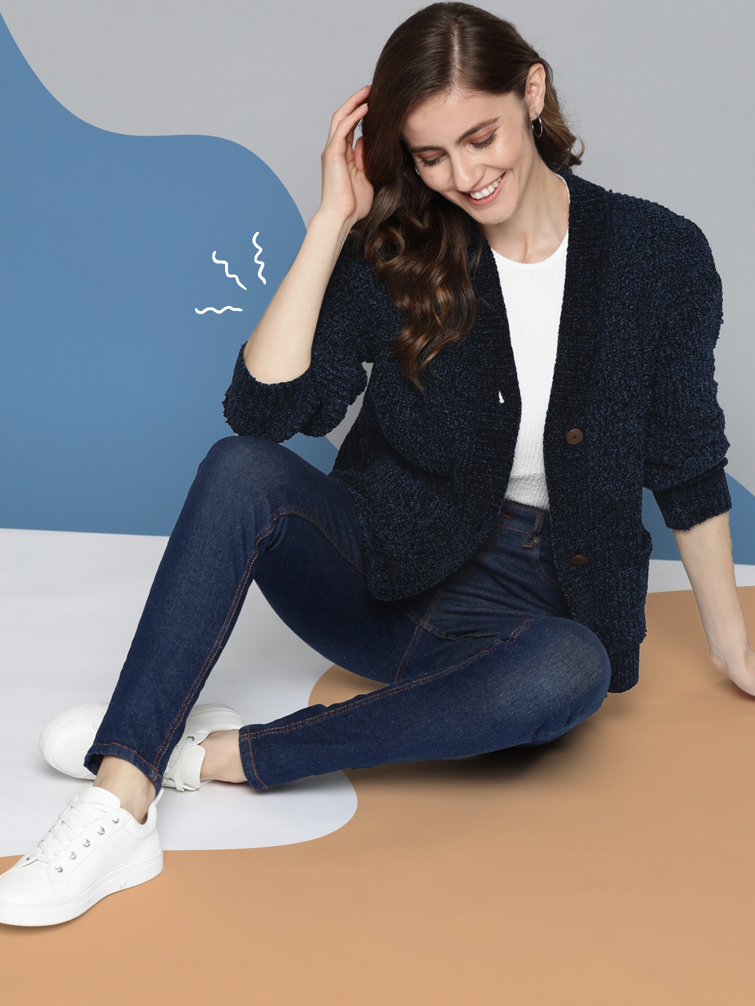 

Mast & Harbour Women Navy Blue Ribbed Cardigan