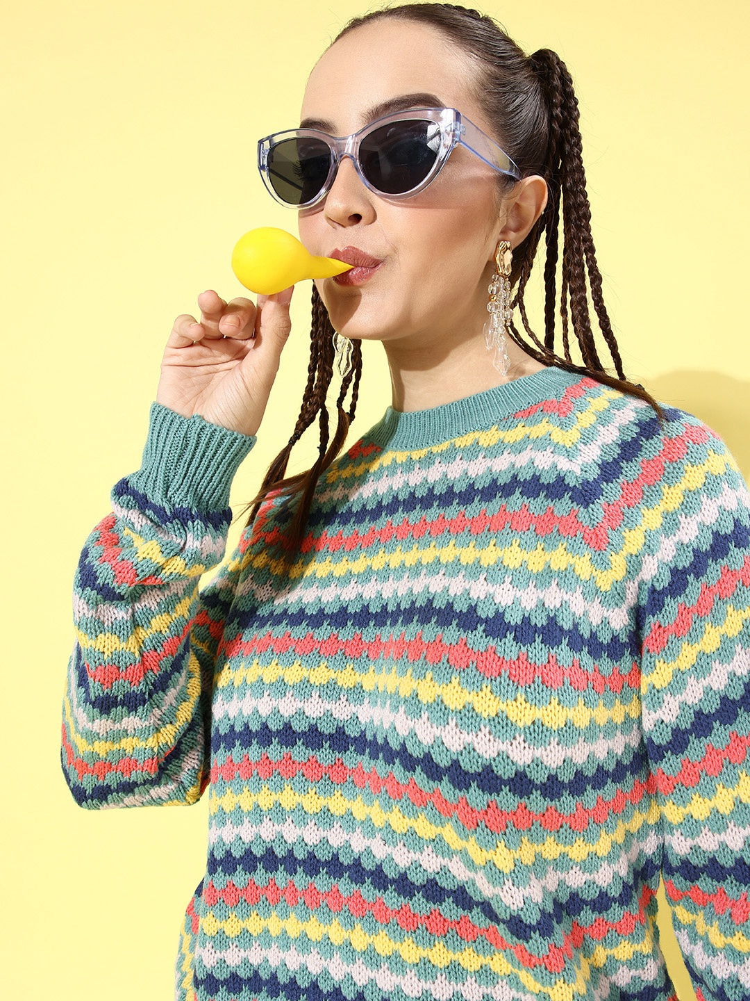 

Mast & Harbour Women Multicoloured Printed Acrylic Pullover, Multi
