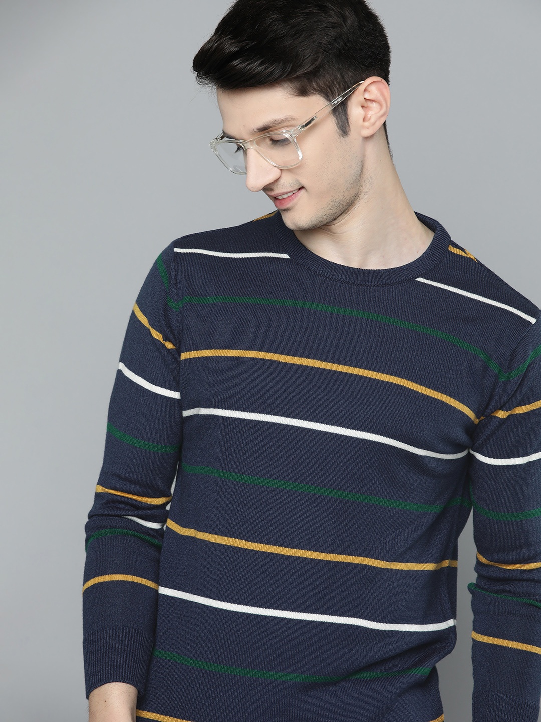 

Mast & Harbour Men Striped Pullover, Navy blue
