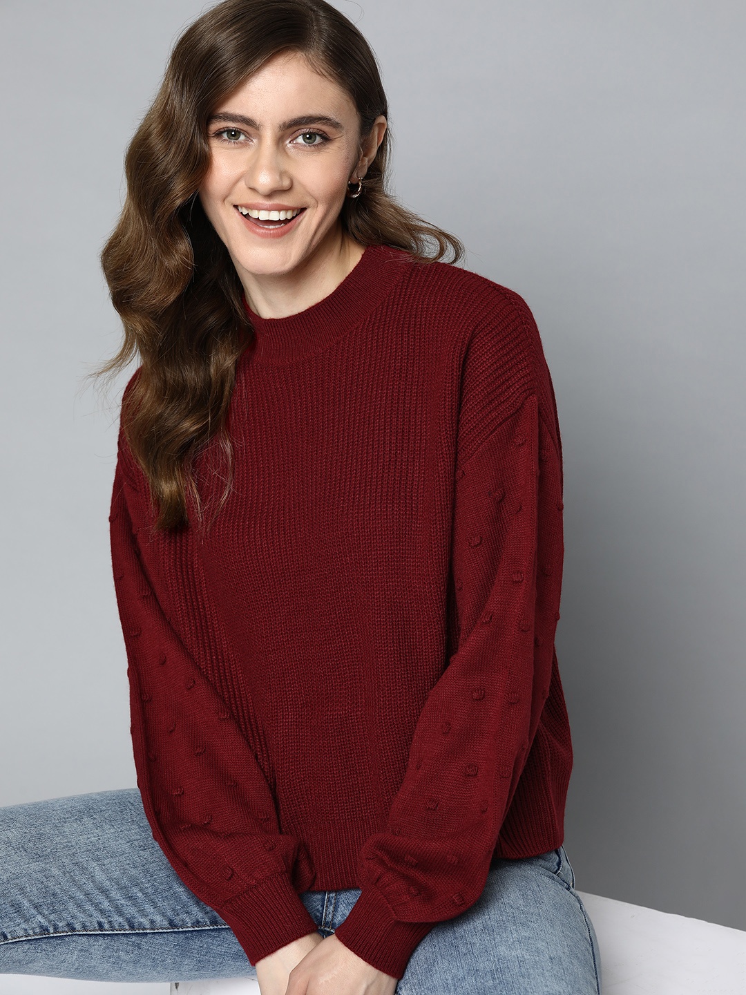 

Mast & Harbour Women Maroon Solid Sweater