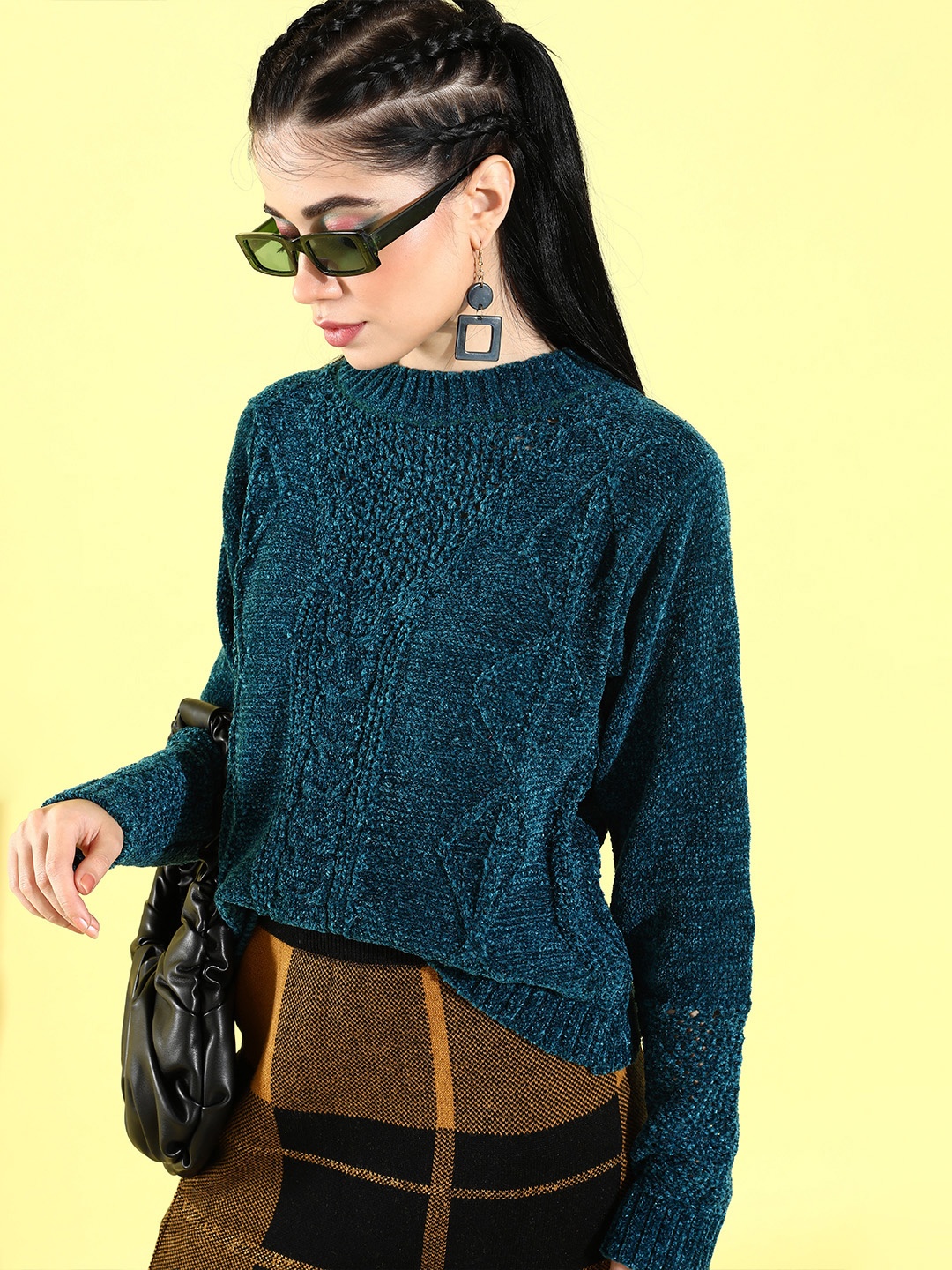 

Mast & Harbour Women Cable Knit Pullover Sweater, Teal
