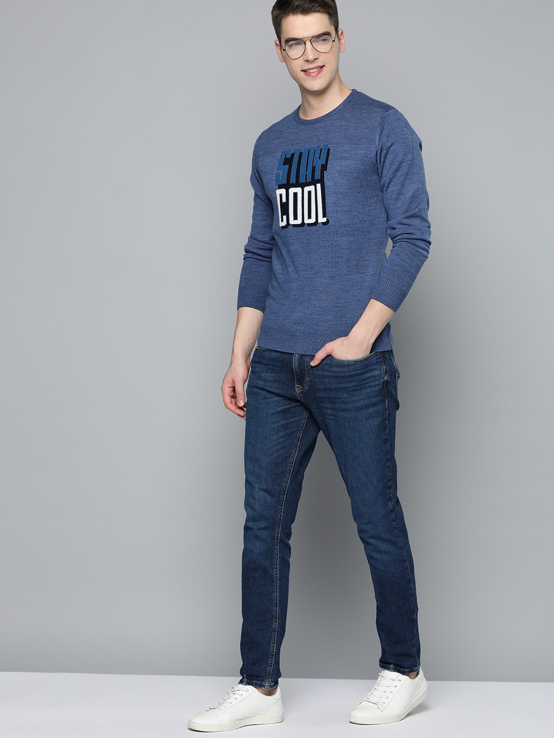 

Mast & Harbour Men Blue Typography Pullover Sweater