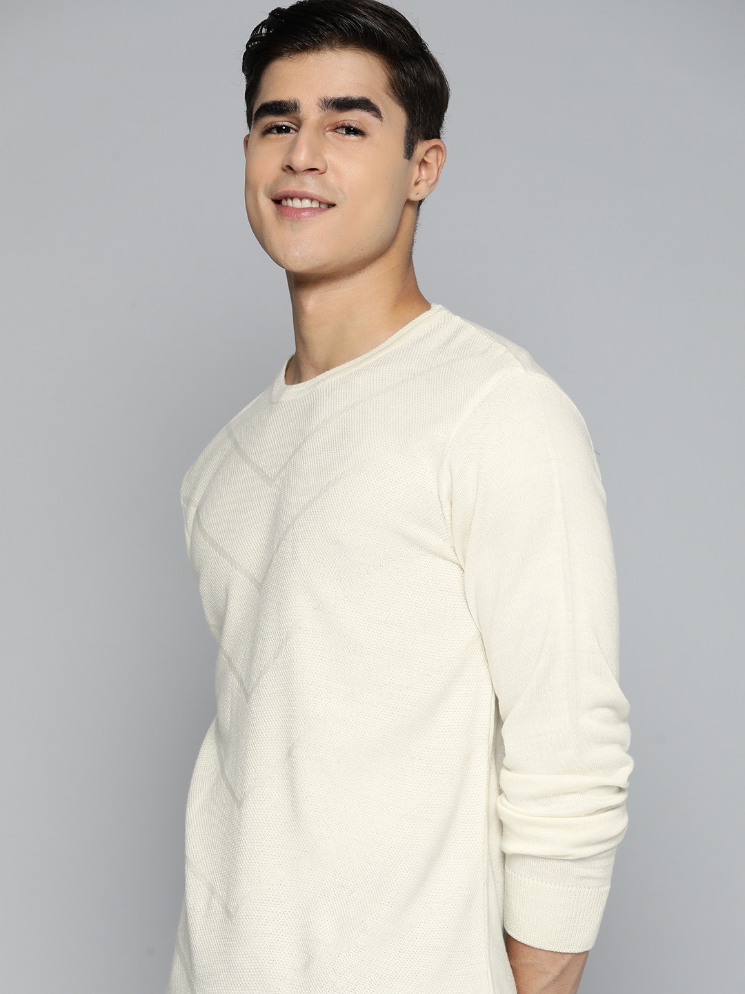 

Mast & Harbour Men Off White Solid Pullover Sweater