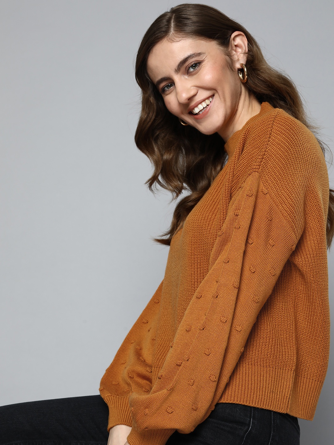 

Mast & Harbour Women Mustard Yellow Solid Sweater