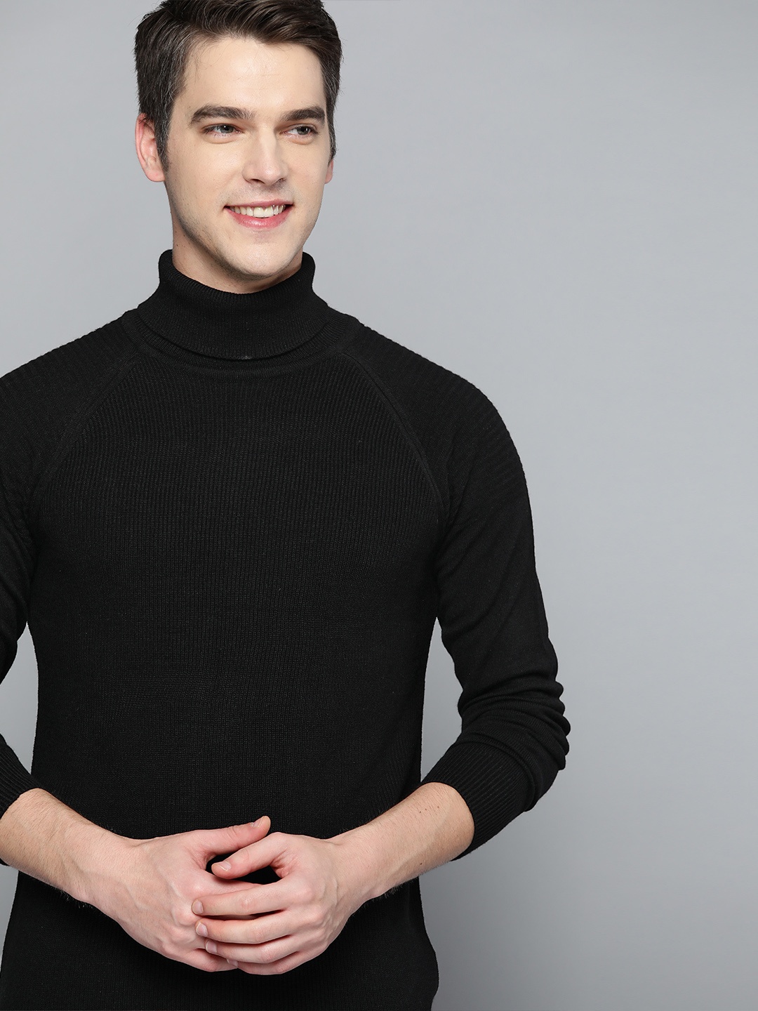 

Mast & Harbour Men Black Solid Turtle Neck Pullover