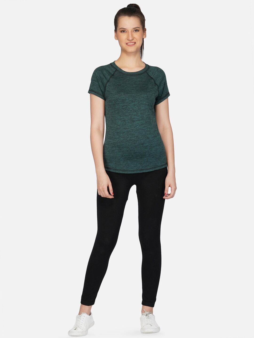 

IMPERATIVE Women Green Self Design T-shirt