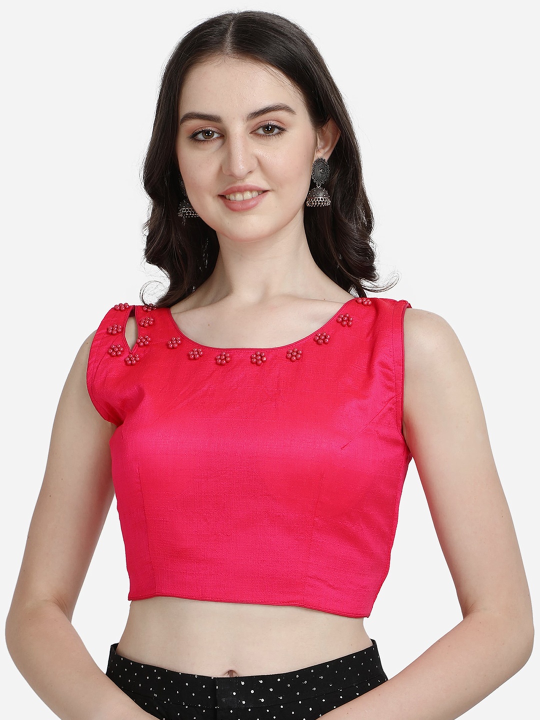 

Mesmore Women Pink Embroidered Silk Saree Blouse