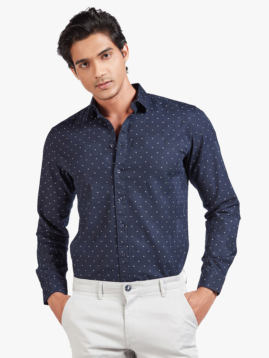 

Blue Buddha Men Navy Blue Printed Cotton Casual Shirt