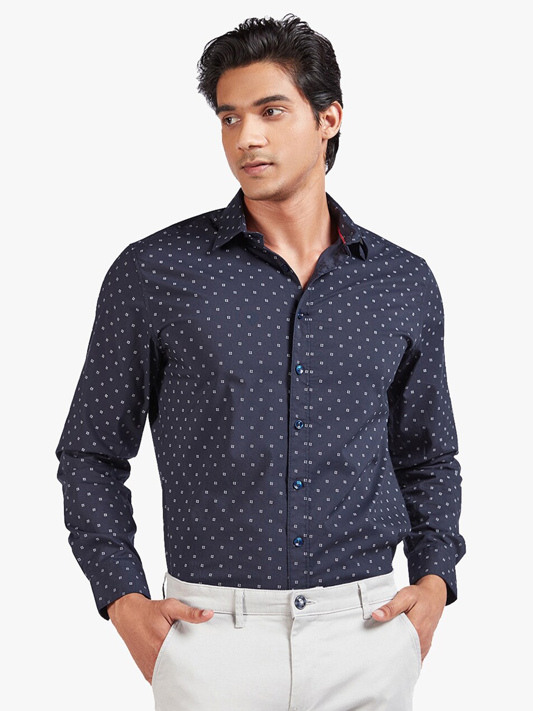 

Blue Buddha Men Navy Blue Printed Cotton Casual Shirt