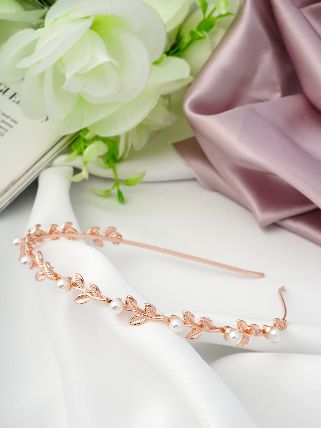 

Ferosh Women Rose Gold & White Embellished Hairband