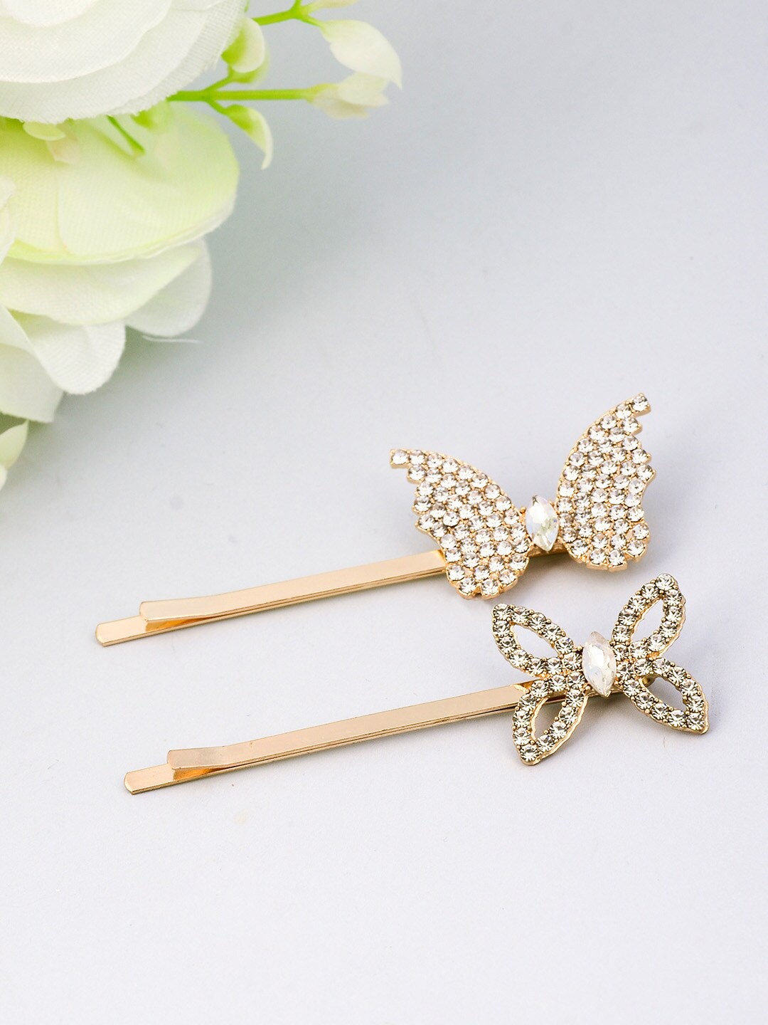 

Ferosh Women Gold-Toned & White Set of 2 Embellished Bobby Pins