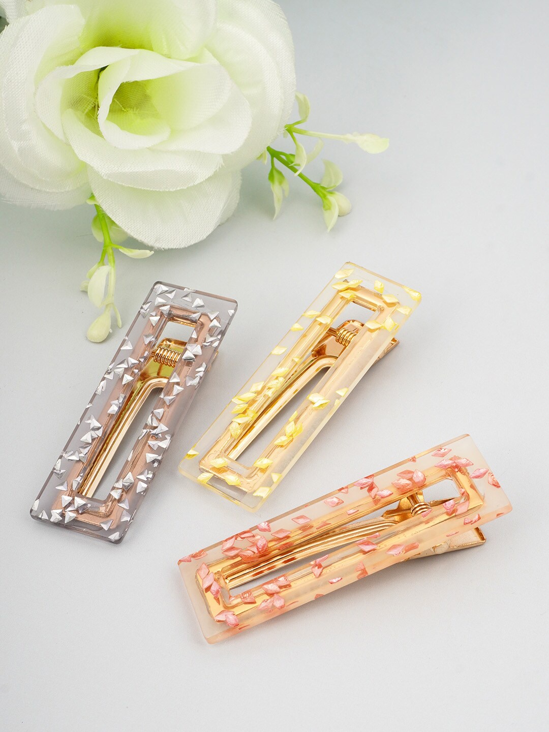 

Ferosh Women Gold-Toned & Silver-Toned Set of 3 Embellished Alligator Hair Clip