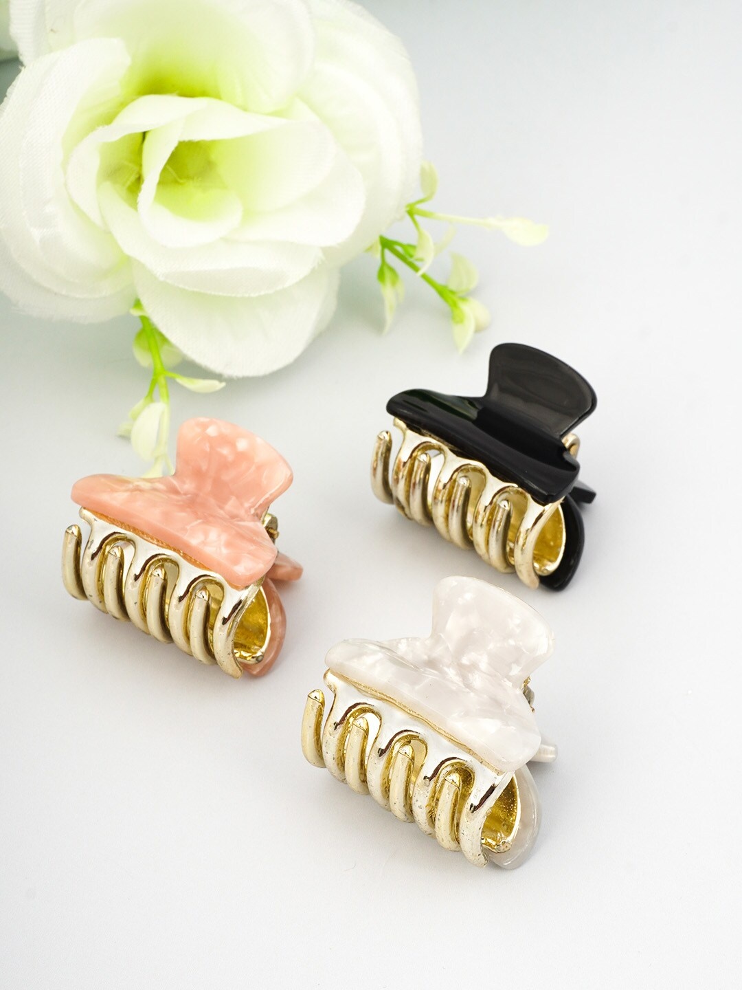

Ferosh Women Black & Pink Set of 3 Embellished Claw Clip